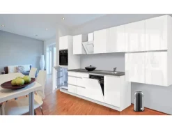 Clearance Respekta Premium Respekta Küchenzeile GLRP380HWW Grifflos 380 cm Weiß Hochglanz Hochglanz Weiß