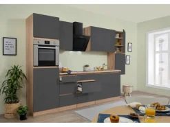 Respekta Premium Respekta Küchenzeile GLRP320HESG Grifflos 320 cm -Sonoma Eiche< Winkelküchen