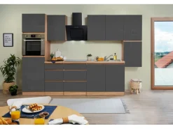 Respekta Premium Respekta Küchenzeile GLRP320HESG Grifflos 320 cm -Sonoma Eiche< Winkelküchen