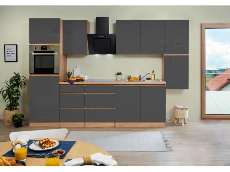 Respekta Premium Respekta Küchenzeile GLRP320HESG Grifflos 320 cm -Sonoma Eiche< Winkelküchen