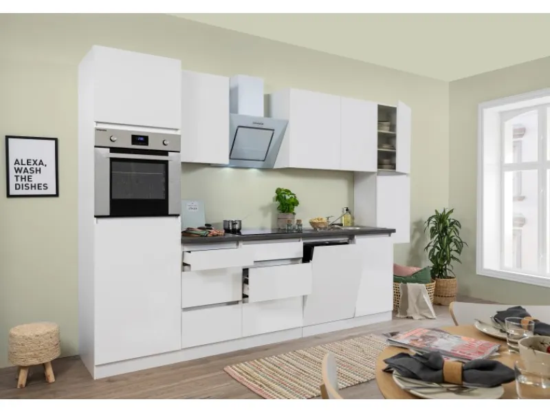 Respekta Premium Respekta Küchenzeile GLRP330HWWM Grifflos 330 cm< Kühlschränke|Einbauküchen