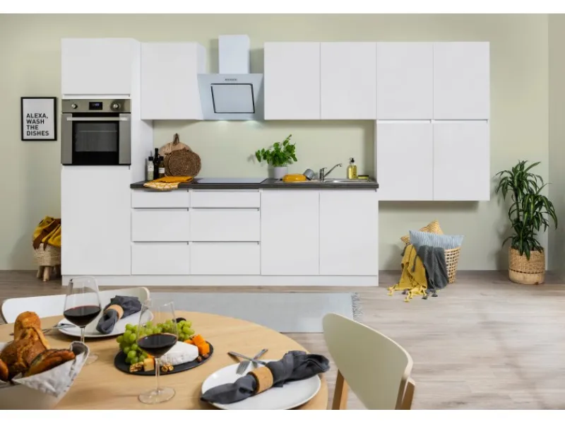 Respekta Premium Kochfelder|Kühlschränke<Respekta Küchenzeile GLRP370HWWM Grifflos 370 cm