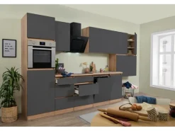 Sale Respekta Premium Respekta Küchenzeile GLRP380HESG Grifflos 380 cm -Sonoma Eiche Grau Hochglanz