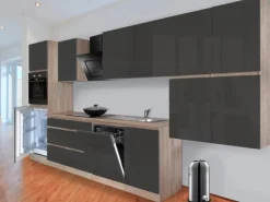 Sale Respekta Premium Respekta Küchenzeile GLRP380HESG Grifflos 380 cm -Sonoma Eiche Grau Hochglanz