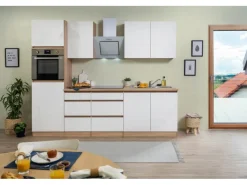 Clearance Respekta Premium Respekta Küchenzeile GLRP270HESW Grifflos 270 cm Weiß Hochglanz-Sonoma Eiche Hochglanz Weiß
