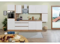 Respekta Premium Kochfelder|Kühlschränke<Respekta Küchenzeile GLRP330HESWM Grifflos 330 cm -Sonoma Eiche