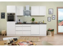 Sale Respekta Premium Respekta Küchenzeile GLRP280HWW 280 cm Weiß Hochglanz Granit-Optik Grifflos Hochglanz Weiß