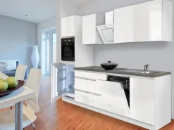 Sale Respekta Premium Respekta Küchenzeile GLRP280HWW 280 cm Weiß Hochglanz Granit-Optik Grifflos Hochglanz Weiß