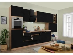 Online Respekta Premium Respekta Küchenzeile GLRP380HESS Grifflos 380 cm -Sonoma Eiche Schwarz Hochglanz