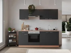 Respekta Küchenzeile KB210BGE 210 cm Grau Buche Nachbildung