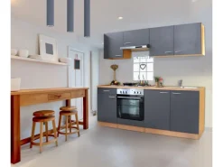 Respekta Küchenzeile KB210BGE 210 cm Grau Buche Nachbildung