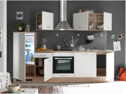 Hot Respekta Küchenzeile KB280ENWPC 280 cm Weiß Eiche-Natura Nachbildung