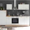 Respekta Küchenzeile KB270ENWP 270 cm Weiß-Eiche Natura Nachbildung Glänzend< Kühlschränke|Single-Küchen