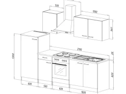 Respekta Küchenzeile KB270ENWP 270 cm Weiß-Eiche Natura Nachbildung Glänzend< Kühlschränke|Single-Küchen