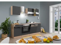 Respekta Küchenzeile KB220ESG 220 cm -Eiche Sägerau Nachbildung< Einbauküchen|Herde