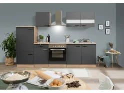 Respekta Kühlschränke|Einbauküchen<Küchenzeile KB270ESGC 270 cm -Eiche Sägerau Nachbildung Glänzend