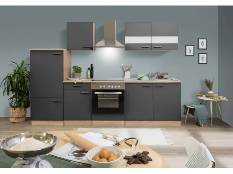 Respekta Kühlschränke|Einbauküchen<Küchenzeile KB270ESGC 270 cm -Eiche Sägerau Nachbildung Glänzend