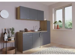 Respekta Single-Küchen|Miniküchen<Küchenzeile KB180ESGC 180 cm Grau-Eiche Sonoma Sägerau Nachbildung