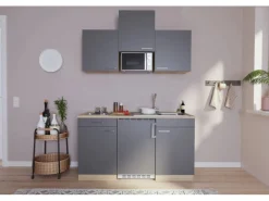 Best Respekta Küchenzeile KB150ESGMI 150 cm -Eiche Sägeräu Nachbildung Grau