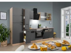 Discount Respekta Küchenzeile KB310ESGCGKE 310 cm -Eiche Sägerau Nachbildung Grau