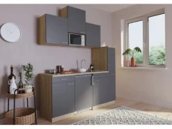 Respekta Winkelküchen|Single-Küchen<Küchenzeile KB180ESGMIC 180 cm -Eiche Sägeräu Nachbildung