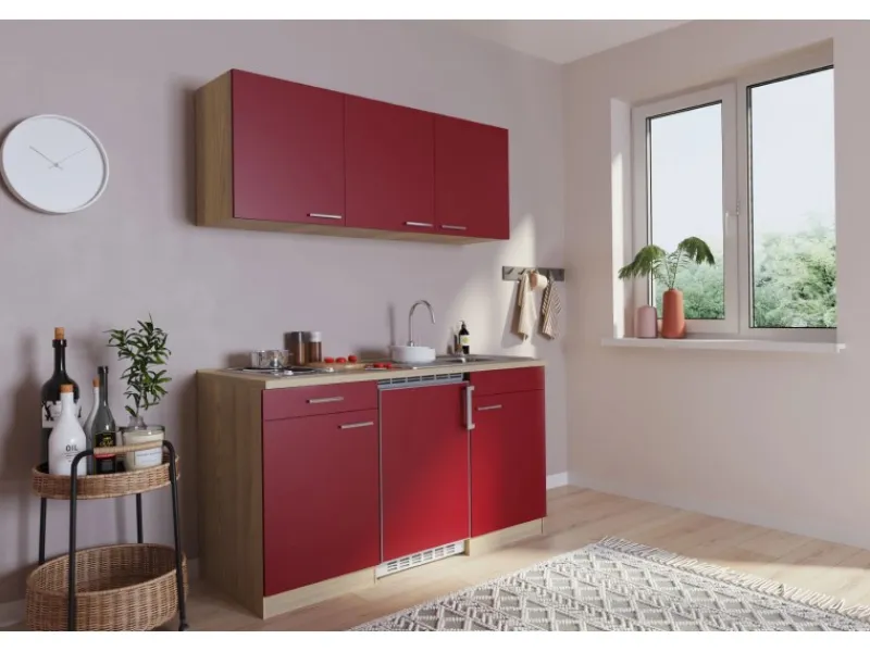 Clearance Respekta Küchenzeile KB150ESR 150 cm Rot-Eiche Sägerau