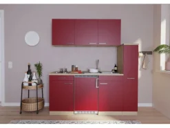Respekta Single-Küchen|Kochfelder<Küchenzeile KB180ESR 180 cm Rot-Eiche Sonoma Sägerau Nachbildung