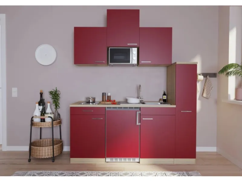 Respekta Miniküchen|Kochfelder<Küchenzeile KB180ESRMIC 180 cm -Eiche Sägeräu Nachbildung