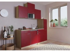 Respekta Miniküchen|Kochfelder<Küchenzeile KB180ESRMIC 180 cm -Eiche Sägeräu Nachbildung