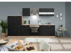 Hot Respekta Küchenzeile KB300ESSC 300 cm -Eiche Sägerau Nachbildung Schwarz
