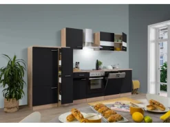 Online Respekta Küchenzeile KB310ESSC 310 cm -Eiche Sägerau Nachbildung Schwarz