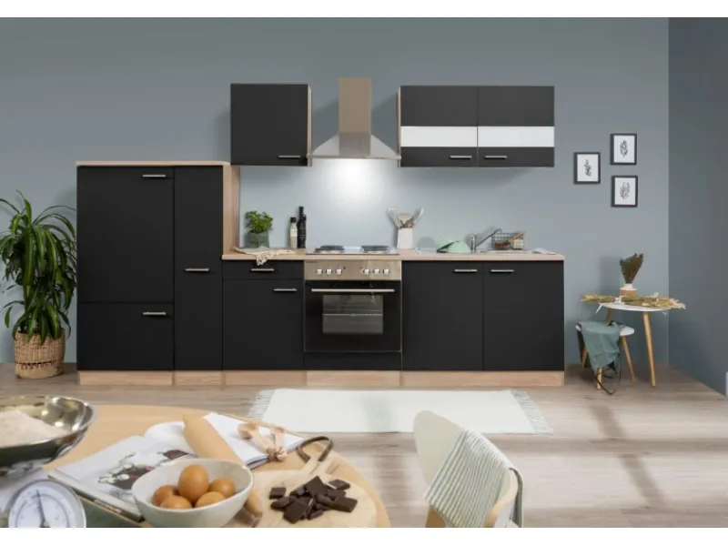 Respekta Herde|Kochfelder<Küchenzeile KB300ESS 300 cm -Eiche Sägerau Nachbildung