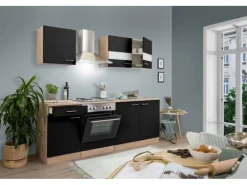 Hot Respekta Küchenzeile KB210ESS 210 cm -Eiche Sägerau Nachbildung Schwarz
