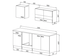 Hot Respekta Küchenzeile KB210ESS 210 cm -Eiche Sägerau Nachbildung Schwarz