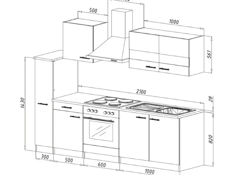 Respekta Küchenzeile KB240ESSC 240 cm -Eiche< Herde|Kochfelder