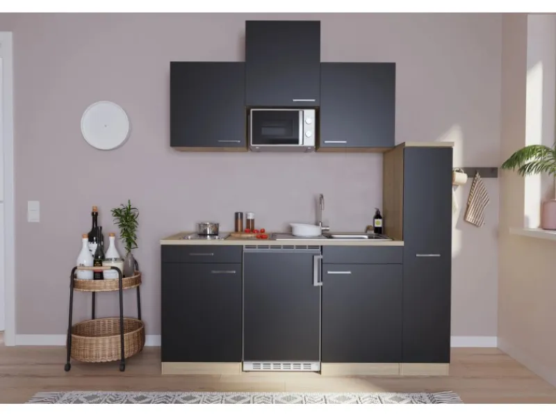 Respekta Kühlschränke|Einbauküchen<Küchenzeile KB180ESSMIC 180 cm -Eiche Sägeräu Nachbildung