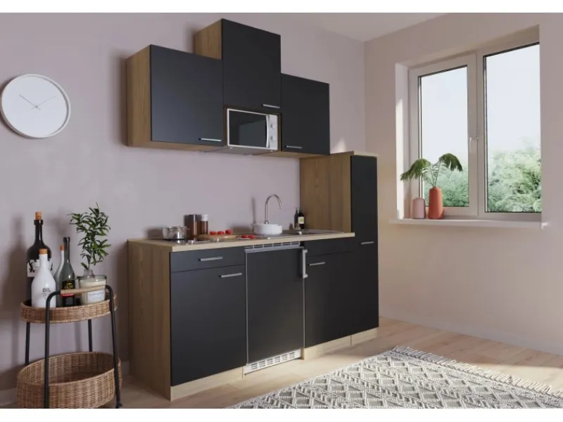 Respekta Kühlschränke|Einbauküchen<Küchenzeile KB180ESSMIC 180 cm -Eiche Sägeräu Nachbildung