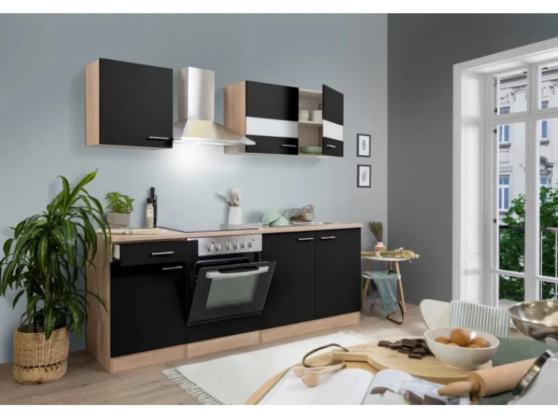 Respekta Küchenzeile KB210ESSC 210 cm -Eiche Sägerau Nachbildung< Herde