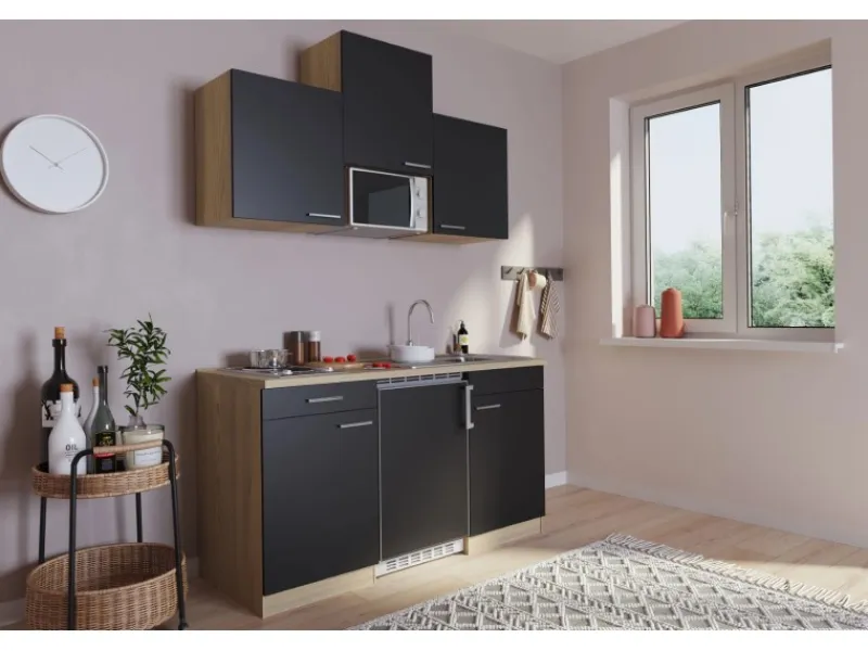 Respekta Single-Küchen|Miniküchen<Küchenzeile KB150ESSMI 150 cm -Eiche Sägeräu Nachbildung