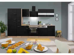 Best Respekta Küchenzeile KB310ESSCGKE 310 cm -Eiche Sägerau Nachbildung Schwarz