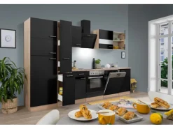Best Respekta Küchenzeile KB310ESSCGKE 310 cm -Eiche Sägerau Nachbildung Schwarz
