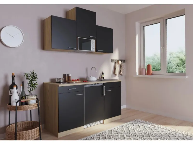 Respekta Küchenzeile KB150ESSMIC 150 cm -Eiche Sägeräu Nachbildung< Single-Küchen|Miniküchen