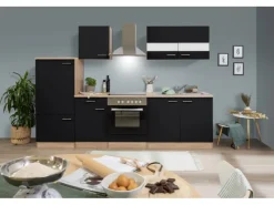 Best Respekta Küchenzeile KB270ESSC 270 cm  -Eiche Sägerau Nachbildung Schwarz