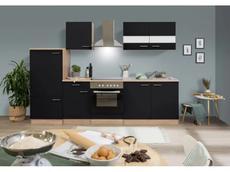 Best Respekta Küchenzeile KB270ESSC 270 cm -Eiche Sägerau Nachbildung Schwarz