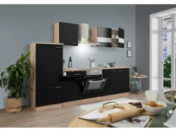 Best Respekta Küchenzeile KB270ESSC 270 cm -Eiche Sägerau Nachbildung Schwarz