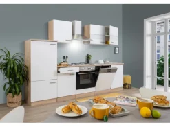 Respekta Küchenzeile KB280ESW 280 cm -Eiche Sägerau Nachbildung< Kühlschränke|Einbauküchen