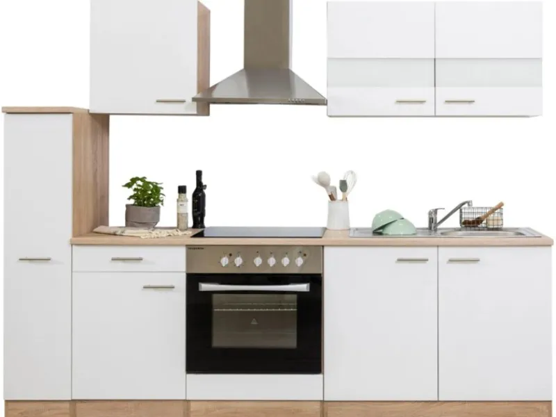 Respekta Kochfelder<Küchenzeile KB240ESWC 240 cm -Eiche Glänzend