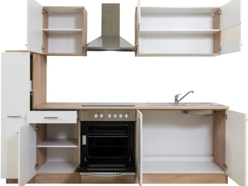 Respekta Kochfelder<Küchenzeile KB240ESWC 240 cm -Eiche Glänzend