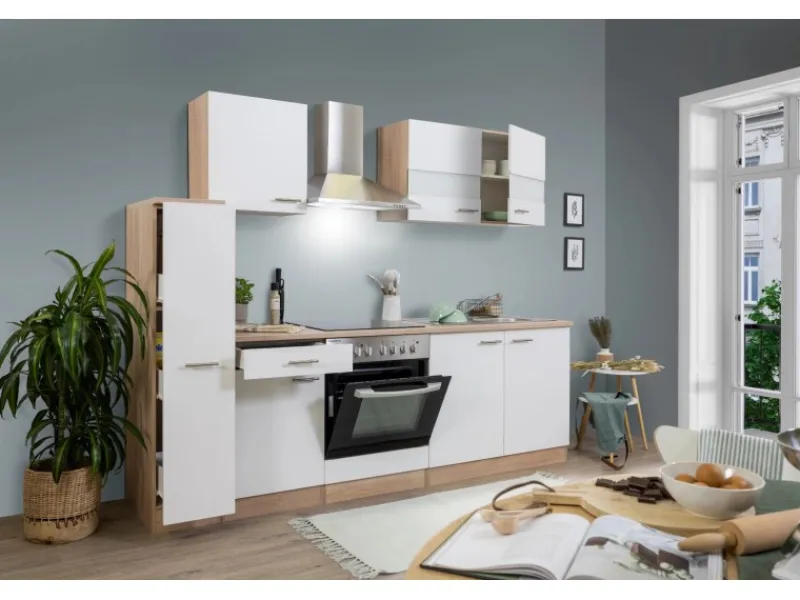 Respekta Kochfelder<Küchenzeile KB240ESWC 240 cm -Eiche Glänzend