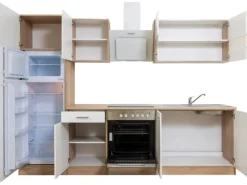 New Respekta Küchenzeile KB270ESWCGKE 270 cm -Eiche Sägerau Nachbildung Glänzend Weiß